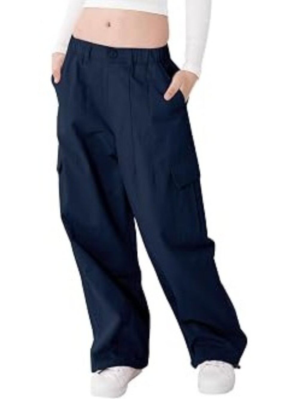 Abercrombie & Fitch Y2K Women S Wide Leg Navy Cargo Pants Elastic Waist Relaxed